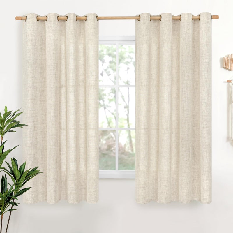 YoungsTex Rustic Linen Curtains 63 Inch Length 2 Panels for Living Room Window - Light Filtering Drapes with Bronze Grommet Thick Textured for Country Bedroom, 52 x 63 Inch - Image 1