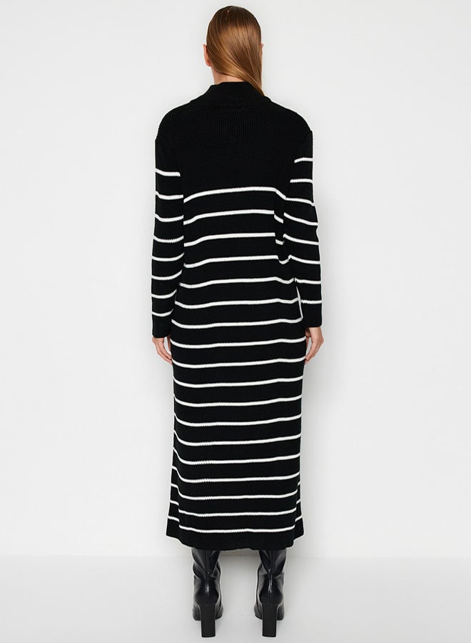 trendyol Black Striped Zipper Detailed Knitwear Dress - Image 5