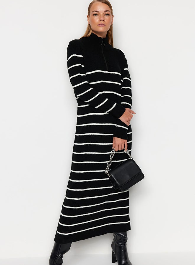 trendyol Black Striped Zipper Detailed Knitwear Dress - Image 3