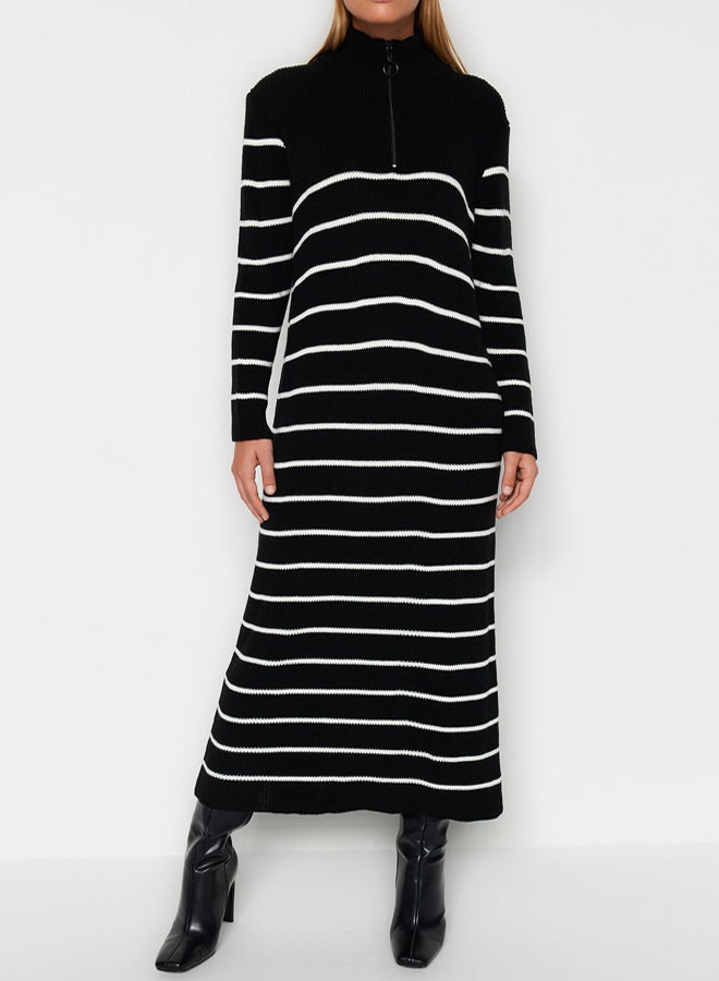 trendyol Black Striped Zipper Detailed Knitwear Dress - Image 4