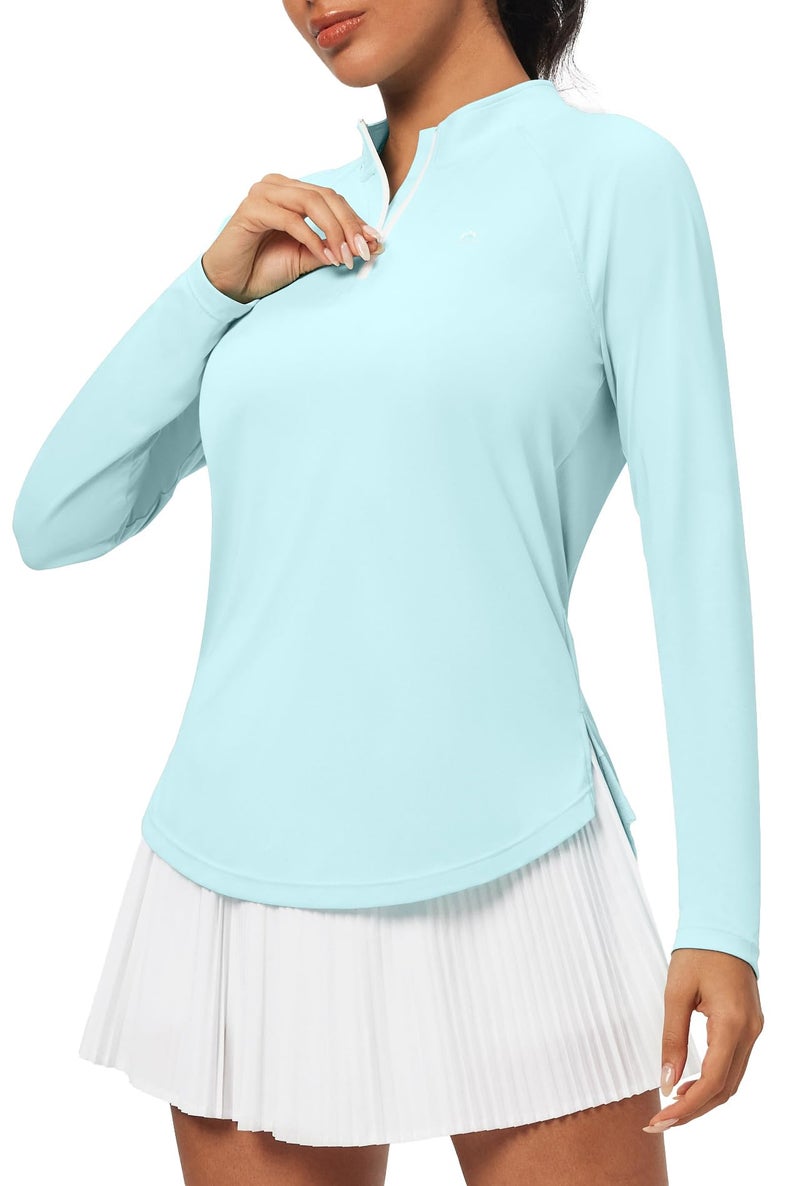 Heathyoga Long Sleeve Workout Tops for Women Golf Shirt UPF 50+ Swim Shirts for Woman UV Sun Protection Quarter Zip Pullover Mint Green - Image 1