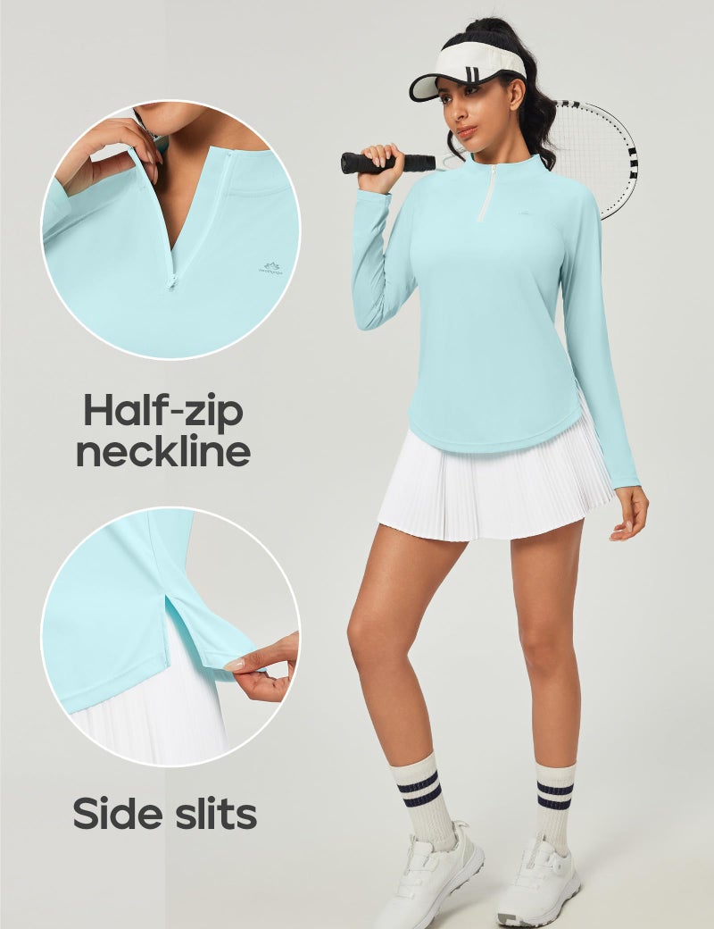 Heathyoga Long Sleeve Workout Tops for Women Golf Shirt UPF 50+ Swim Shirts for Woman UV Sun Protection Quarter Zip Pullover Mint Green - Image 5