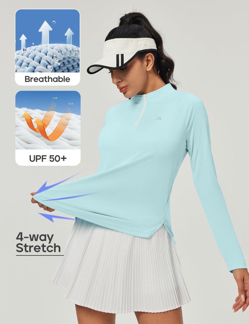 Heathyoga Long Sleeve Workout Tops for Women Golf Shirt UPF 50+ Swim Shirts for Woman UV Sun Protection Quarter Zip Pullover Mint Green - Image 4