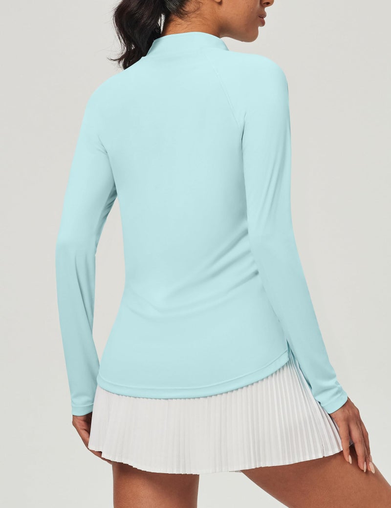 Heathyoga Long Sleeve Workout Tops for Women Golf Shirt UPF 50+ Swim Shirts for Woman UV Sun Protection Quarter Zip Pullover Mint Green - Image 2