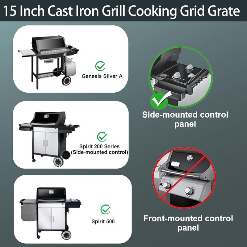 Utheer 15 Inch Cooking Grill Grate for Weber Spirit E/S 200 210 with Side Control, Spirit 500, Genesis Silver A, Grill Replacement Parts for Weber Spirit 7522, 15" x 23" Grill Grates | Genesis Silver A Compatible, Replacement for Weber Spirit 7522, 15" x 23" Dimensions, Side Control Models - Image 2
