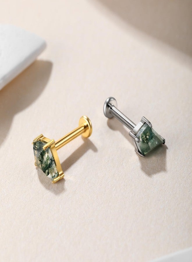 Humorrap Helix Piercing Jewelry Stud for Women 16G 8mm, ASTM F136 Helix Earrings for Women, Threadless Cartilage Flat Back Stud for Cartilage Conch Tragus, Dainty Moss Agate Body Jewelry - Image 4