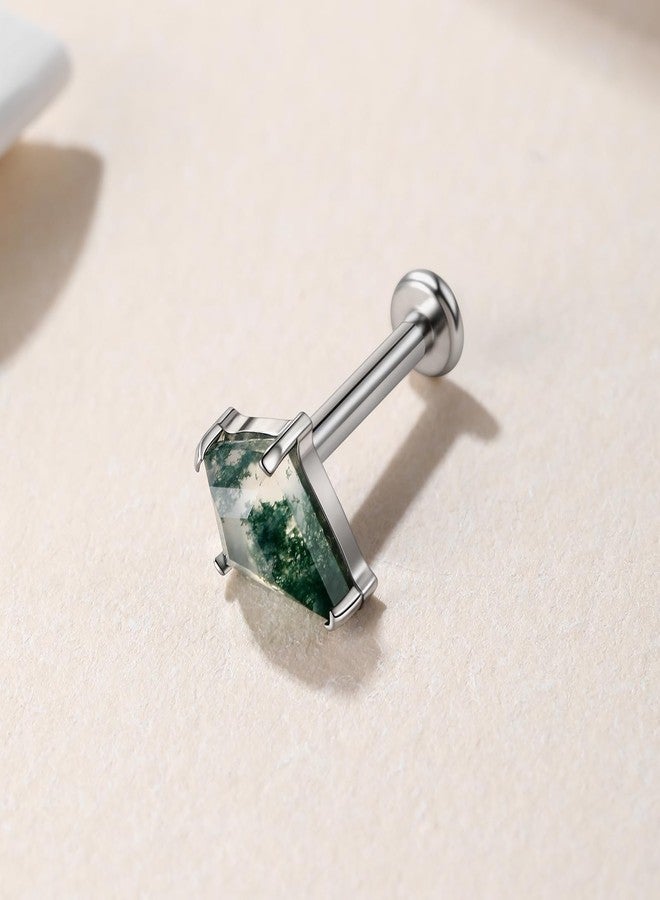 Humorrap Helix Piercing Jewelry Stud for Women 16G 8mm, ASTM F136 Helix Earrings for Women, Threadless Cartilage Flat Back Stud for Cartilage Conch Tragus, Dainty Moss Agate Body Jewelry - Image 3