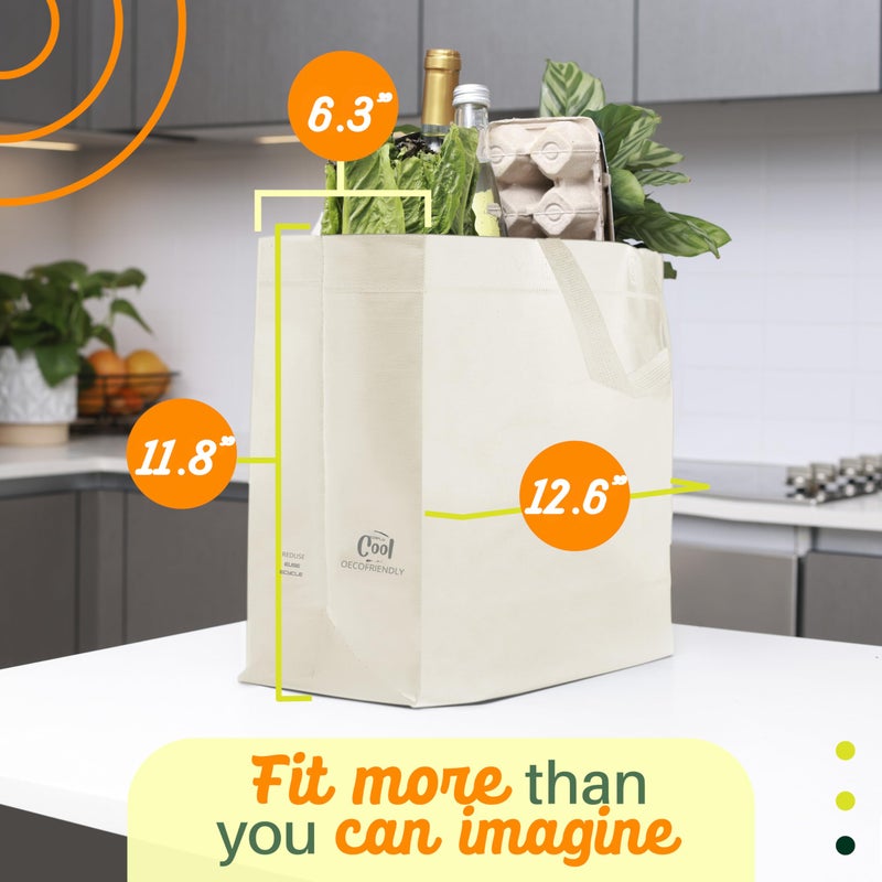 Simply Cool 50 Pack Reusable Eco-Friendly Grocery Shopping Bags 12.6""x6.3""x11.8"" Durable  Recyclable  Washable  Foldable  Portable Tote Bags Bulk (50 Pack Cream) - Image 5