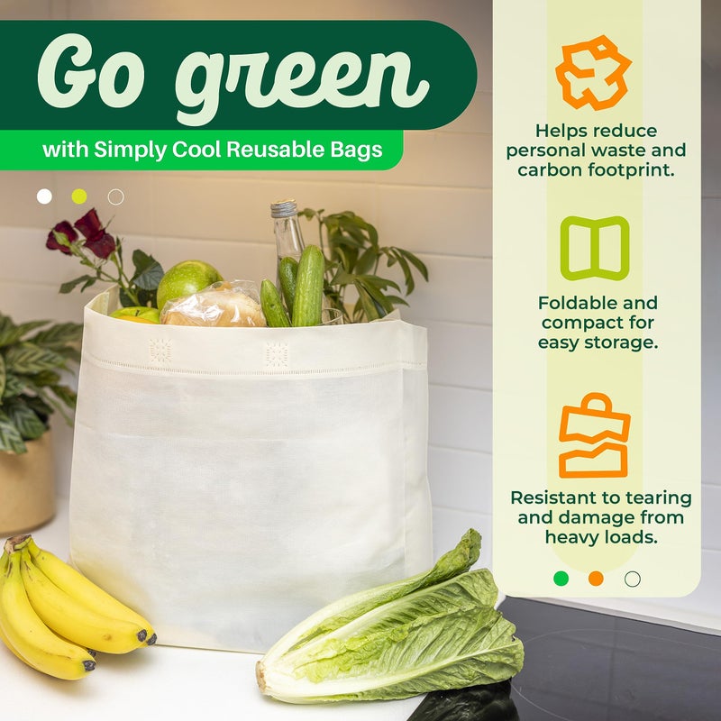 Simply Cool 50 Pack Reusable Eco-Friendly Grocery Shopping Bags 12.6""x6.3""x11.8"" Durable  Recyclable  Washable  Foldable  Portable Tote Bags Bulk (50 Pack Cream) - Image 2