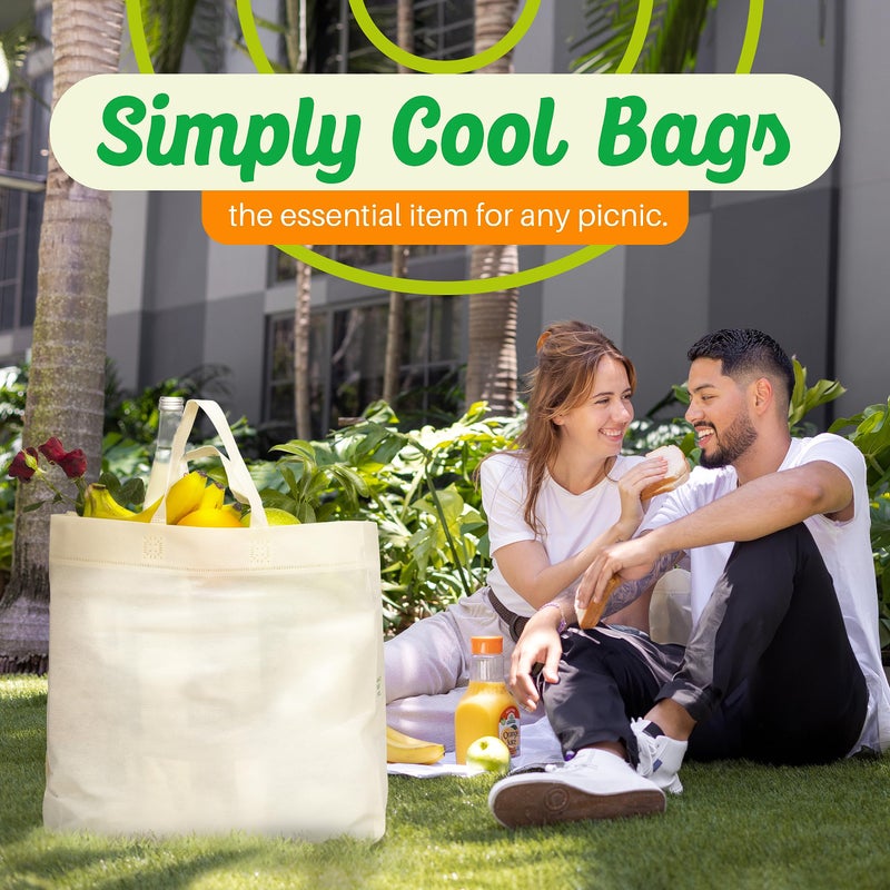 Simply Cool 50 Pack Reusable Eco-Friendly Grocery Shopping Bags 12.6""x6.3""x11.8"" Durable  Recyclable  Washable  Foldable  Portable Tote Bags Bulk (50 Pack Cream) - Image 4