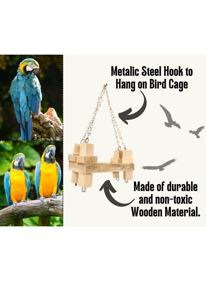 Generic Natural Wooden Cage Hanging Platform Swing Toy For Small Birds - Bird Cage Accessories  - Image 3