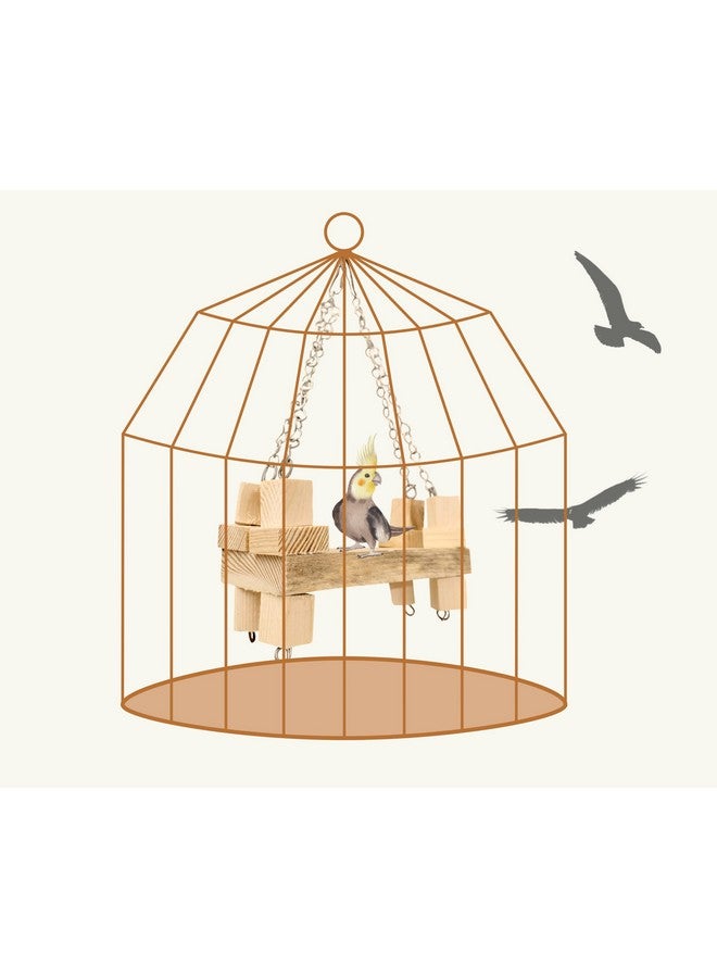 Generic Natural Wooden Cage Hanging Platform Swing Toy For Small Birds - Bird Cage Accessories  - Image 5
