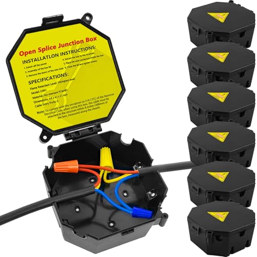 MIARALA Black Open Splice Junction Box 6 Pack Splice Box Wire Electrical Junction Box with Cover V0 Flame Retardant RatingHighest Level - Image 1