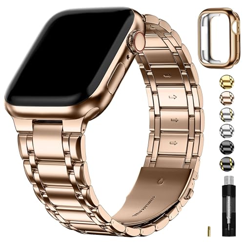 Fullmosa Metal Bands With Case [Watch NOT Included] Compatible Apple Watch Strap 41mm 40mm 38mm, Steel Apple Watch Band for iWatch SE3 SE2 SE Series 9 8 7 6 5 4 3 2 1,41mm 40mm 38mm,Rose Gold - Image 1