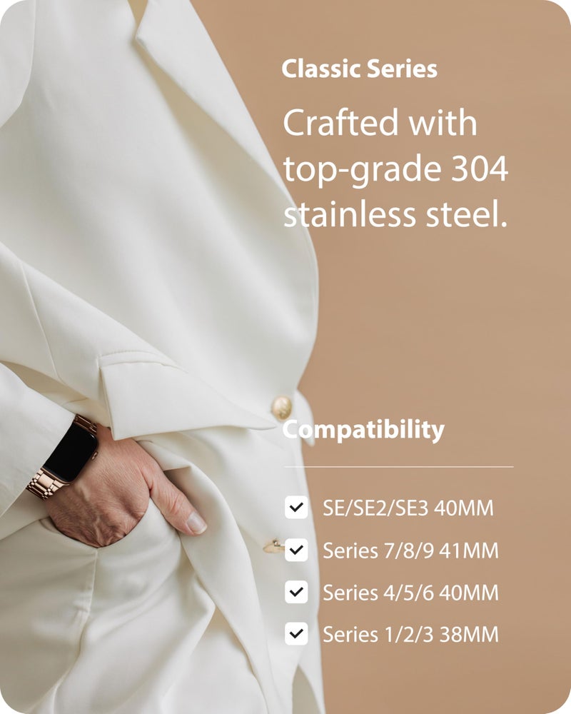 Fullmosa Metal Bands With Case [Watch NOT Included] Compatible Apple Watch Strap 41mm 40mm 38mm, Steel Apple Watch Band for iWatch SE3 SE2 SE Series 9 8 7 6 5 4 3 2 1,41mm 40mm 38mm,Rose Gold - Image 3