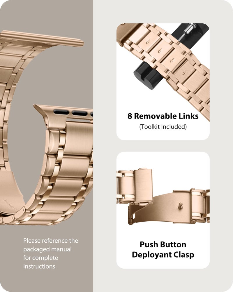 Fullmosa Metal Bands With Case [Watch NOT Included] Compatible Apple Watch Strap 41mm 40mm 38mm, Steel Apple Watch Band for iWatch SE3 SE2 SE Series 9 8 7 6 5 4 3 2 1,41mm 40mm 38mm,Rose Gold - Image 4