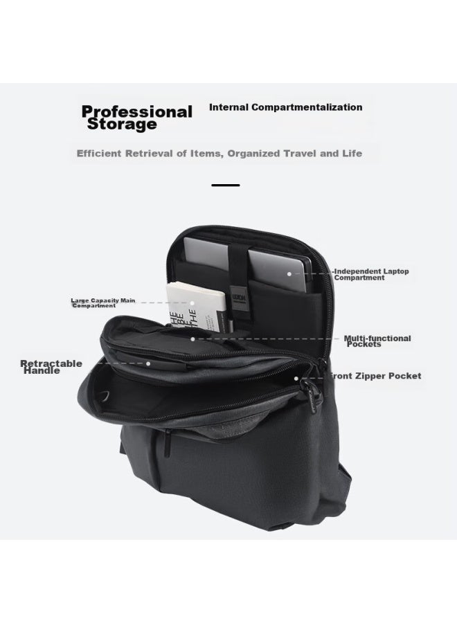 Lexon Men's Backpack, 15.6-inch Business Laptop Bag, Double Compartment Backpack, Casual School Bag, Pu Leather, Blue - Image 3