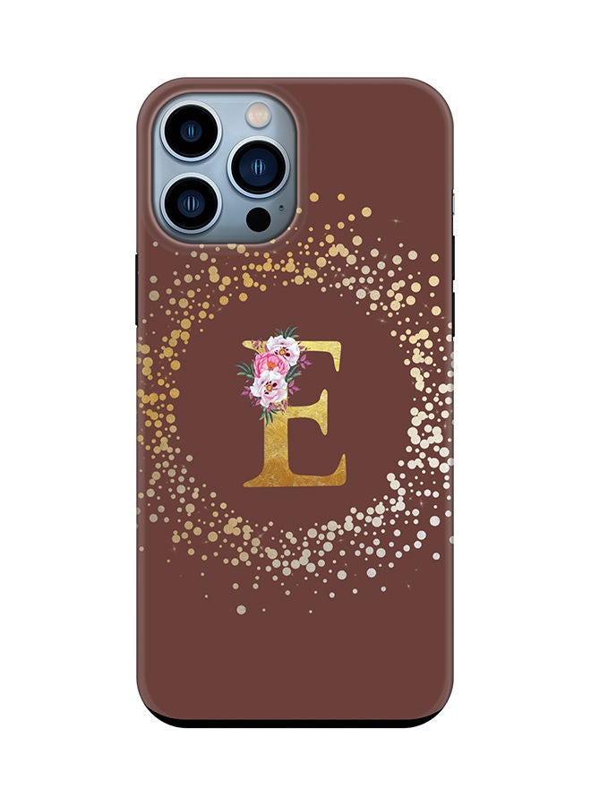 Stylizedd Monogram Tough Series for Apple iPhone 13 Pro Max Custom Initials Floral Pattern Tough Pro Dual Layer hybrid PC inner TPU protection Alphabet- E (Brown) - Image 1