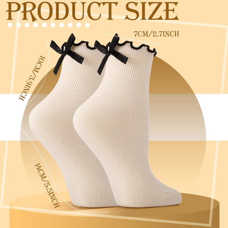 ZhouBoat 6 Pairs Womens Bow Socks Ruffle Casual Crew Socks Cute Black White Soft Breathable Cotton Frilly Ankle Socks Multicolor 1 - Image 5