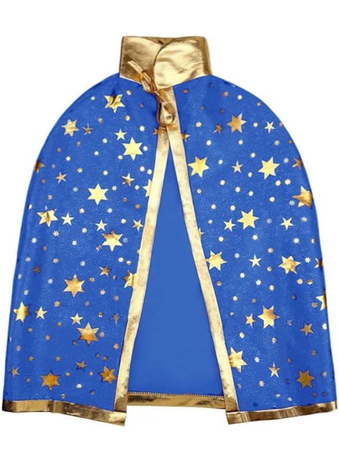 HI-FINE Halloween Wizard Cape Witch Star Pattern Costume Cloak with Hat Pumpkin Bag for Children Kids Blue - Image 2