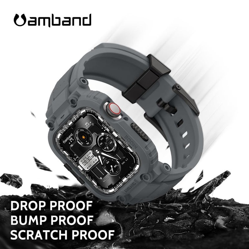 amBand Compatible with Apple Watch Series 9/8/7/6/5/4 & SE 3/2/1 41mm/40mm Band Case for Men, M1 Sport Rugged Case with Strap Military Protective Cover Bumper for iWatch 41/40 mm 38mm - Gray - Image 3