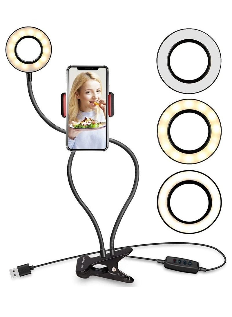 Zashe Selfie Ring Light with Cell Phone Holder Stand for Live Streaming, Makeup, LED Camera Lighting with 3-Light Modes & 10-Level Brightness  - Image 1