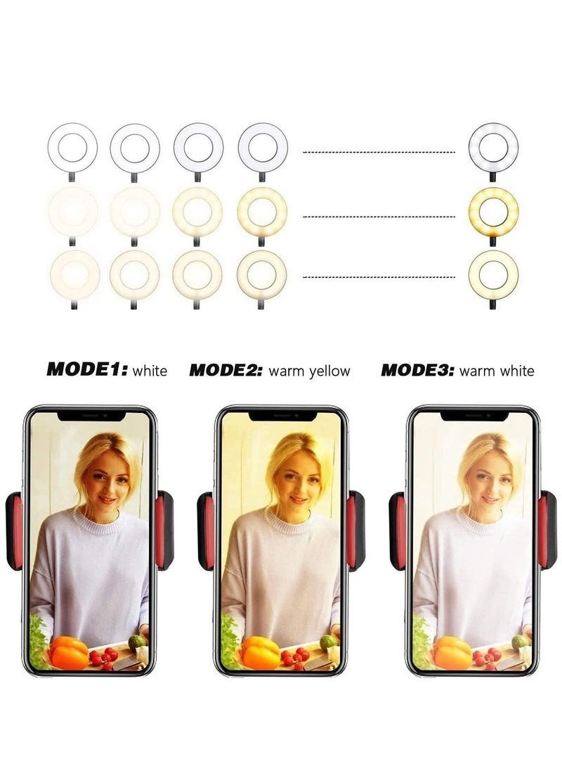 Zashe Selfie Ring Light with Cell Phone Holder Stand for Live Streaming, Makeup, LED Camera Lighting with 3-Light Modes & 10-Level Brightness  - Image 3
