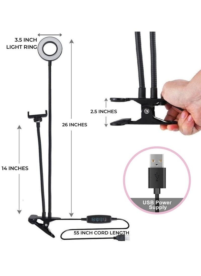 Zashe Selfie Ring Light with Cell Phone Holder Stand for Live Streaming, Makeup, LED Camera Lighting with 3-Light Modes & 10-Level Brightness  - Image 5