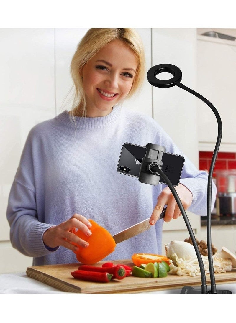 Selfie Ring Light with Phone Holder Stand – LED Ring Light for Live Streaming, Makeup, YouTube, TikTok – 3 Light Modes & 10-Level Brightness