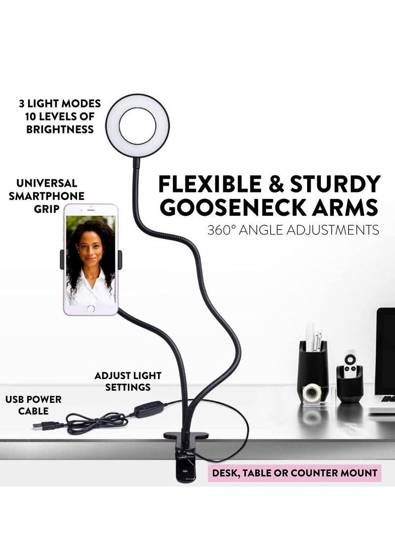 Selfie Ring Light with Phone Holder Stand – LED Ring Light for Live Streaming, Makeup, YouTube, TikTok – 3 Light Modes & 10-Level Brightness