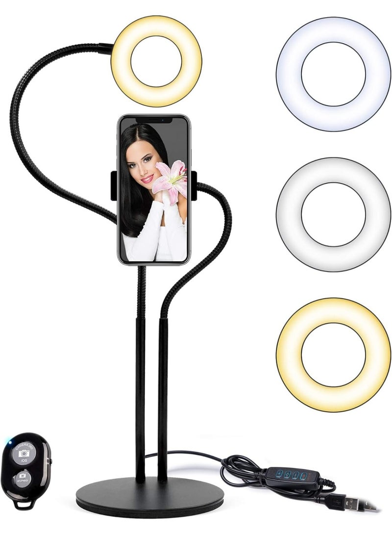 Selfie Ring Light with Phone Holder & Flexible Arm – 2-in-1LED Light with 3 Color Modes and 10-Level Adjustable Brightness, Perfect for Makeup, TikTok, Live Streaming, Video Calls & Photography - Image 1