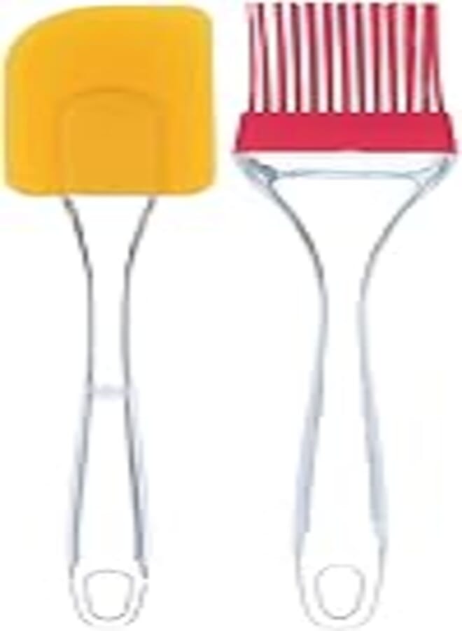 OR Silicone Spatula Brush And Spoon Set With Plastic Handle - Multi Color 