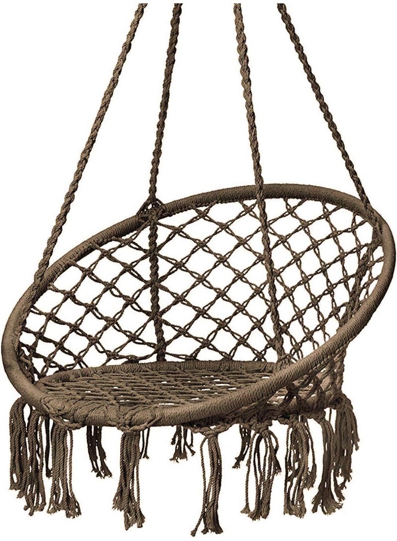 DubaiGallery Macramé Rope Hanging Swing Chair with Tassels – Handwoven Cotton Hammock Seat for Indoor & Outdoor Relaxation, Perfect Boho Accent for Bedroom, Balcony, or Garden, Sturdy, Cozy, and Aesthetic Chair for Adults and Teens - Image 2