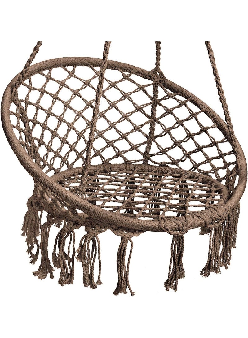 DubaiGallery Macramé Rope Hanging Swing Chair with Tassels – Handwoven Cotton Hammock Seat for Indoor & Outdoor Relaxation, Perfect Boho Accent for Bedroom, Balcony, or Garden, Sturdy, Cozy, and Aesthetic Chair for Adults and Teens - Image 4