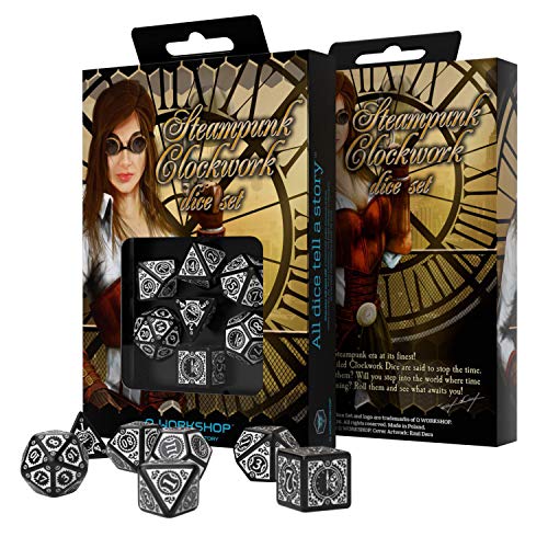 Q WORKSHOP Q-Workshop Steampunk Clockwork Black & White Dice Set (7) Board Games - Image 2