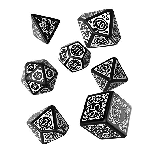 Q WORKSHOP Q-Workshop Steampunk Clockwork Black & White Dice Set (7) Board Games - Image 1