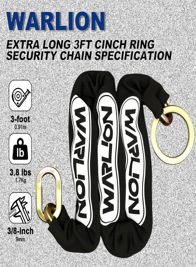 WARLION Heavy Duty Security Chain, 3ft x 3/8in Thick, 3.8lbs, Anti-Theft & Cut-Proof Motorcycle Chain with Cinch Ring - Secure Generators, Trailers, ATVs, Ebikes, & 2-Wheeled Vehicles (No Lock) - Image 2