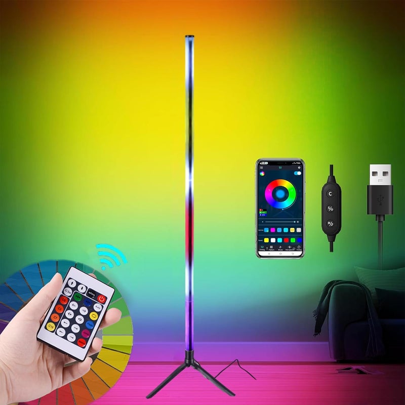 لينجي مصباح أرضي زاوية، مصباح زاوية بإضاءة عصرية مع جهاز تحكم عن بعد وتطبيق، وضع اصنعها بنفسك الإبداعي، مصباح أرضي RGB لغرفة المعيشة وغرفة الألعاب، مصباح أرضي LED متغير اللون سهل التركيب - Image 1
