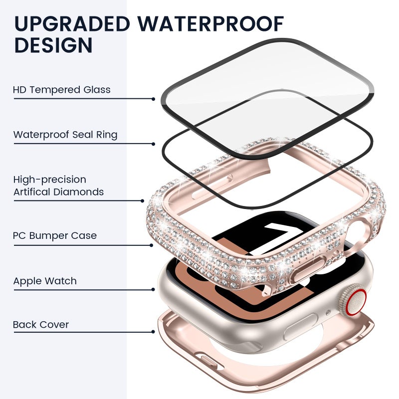 Tensea [2 in 1 for Waterproof Apple Watch Screen Protector Case Series 11/10 46mm Accessories, 360 iWatch Diamond Front Bumper with Glass Film and Back Bumper, Bling Face Cover Women, 46 mm - Image 3