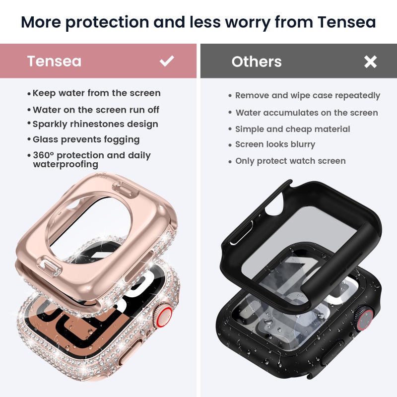 Tensea [2 in 1 for Waterproof Apple Watch Screen Protector Case Series 11/10 46mm Accessories, 360 iWatch Diamond Front Bumper with Glass Film and Back Bumper, Bling Face Cover Women, 46 mm - Image 2