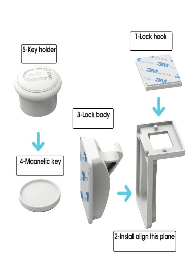 iLulala 4pcs Magnetic Baby Cabinet Locks for Child Safety with 1 Key, 3M Adhesive Baby Proofing Cabinets & Drawers Latches Child Safety Magnet Cabinet Lock for Cupboard and Pantry Door. - Image 5