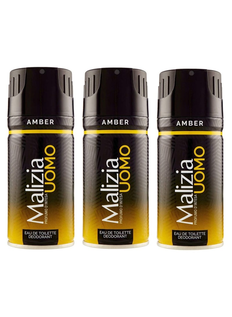 Malizia Uomo Amber body Spray 150ml (Pack of 3) - Image 1
