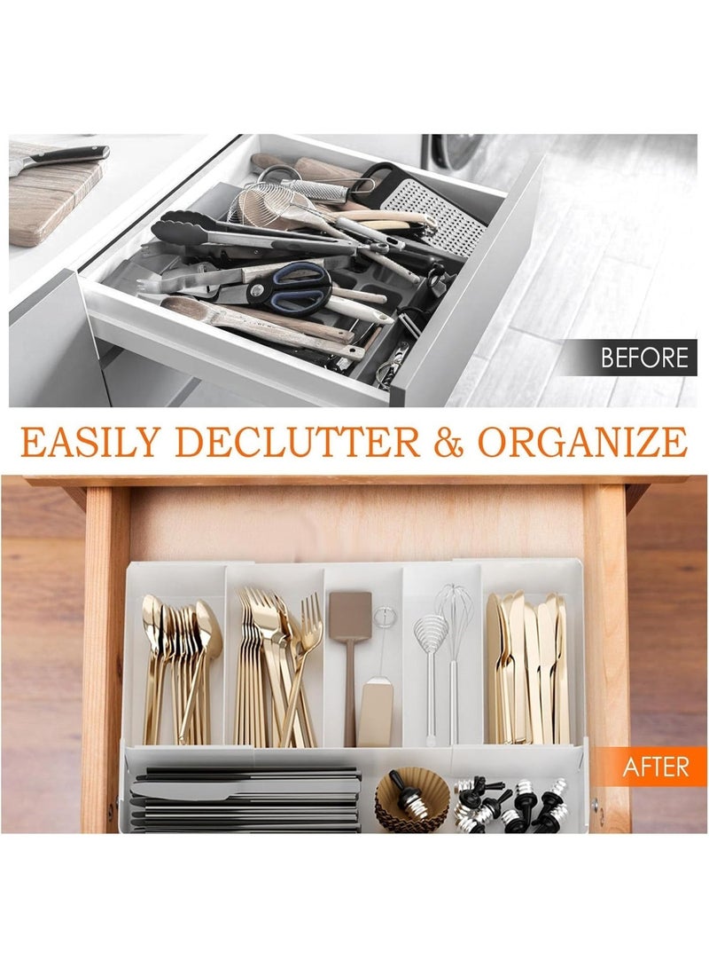 منظم أدراج أدوات المائدة، صينية أدوات مطبخ قابلة للتوسيع، حامل أدوات مائدة وسكاكين خالٍ من مادة BPA، وحدة تخزين بلاستيكية قابلة للتعديل للملاعق والشوك والسكاكين (أبيض) - Image 5