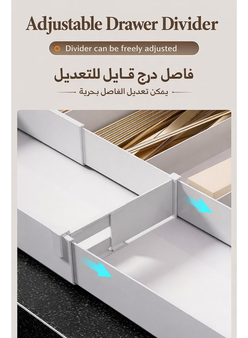 منظم أدراج أدوات المائدة، صينية أدوات مطبخ قابلة للتوسيع، حامل أدوات مائدة وسكاكين خالٍ من مادة BPA، وحدة تخزين بلاستيكية قابلة للتعديل للملاعق والشوك والسكاكين (أبيض) - Image 4