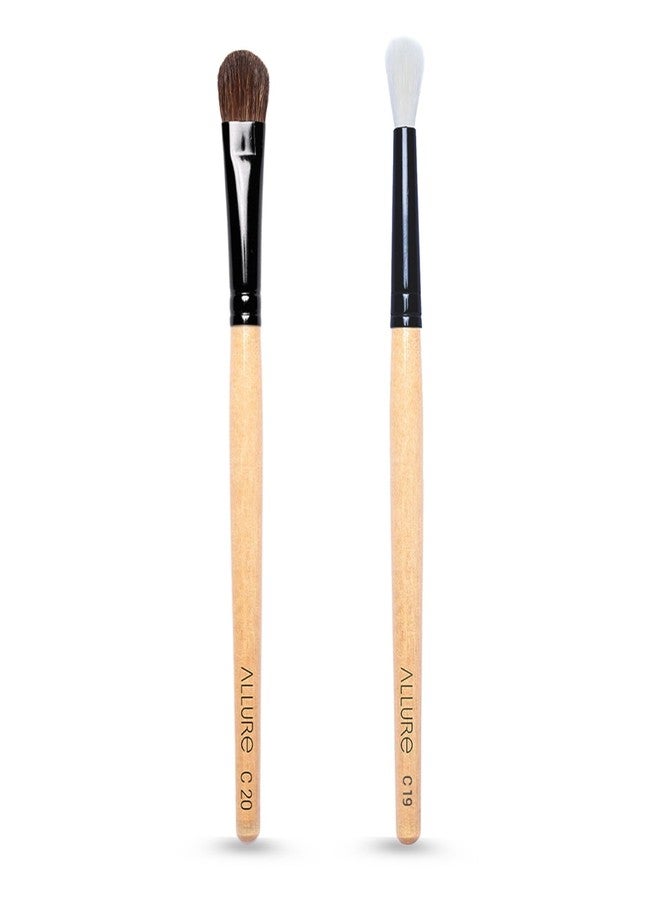 ALLURE Professional Eye Makeup Brush Set, 2 Pieces, Vegan Synthetic Bristles, Wooden Handle, C-20 Large Eyeshadow and C-19 Crease Blender Brushes for Contouring and Blending - Image 1