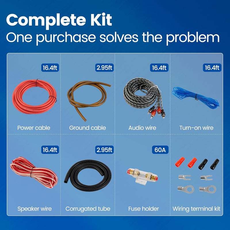 Muzata 8 Gauge Complete Car Amplifier Installation Wiring Kit Subwoofer Amp Install Kit with Power and Ground Cables Speaker Wire Terminals Subwoofer Speaker Audio System M083 - Image 4
