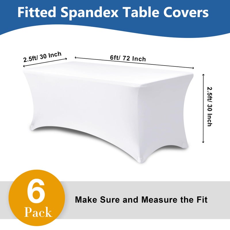 Enjoyidea Table Cover for 6 foot Rectangle Tables-6 Pack White Fitted Stretch Tablecloth-Elastic Spandex 6ft Folding Tablecloths for Party, Vendor Booth Display, Banquet Buffet Event, Craft Trade Show - Image 4
