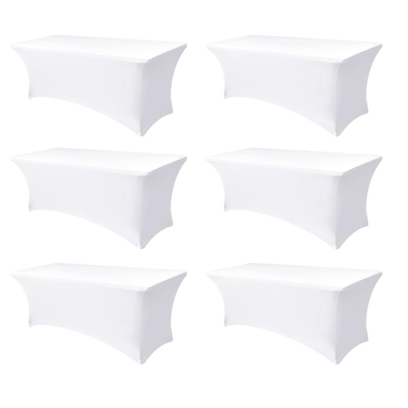 Enjoyidea Table Cover for 6 foot Rectangle Tables-6 Pack White Fitted Stretch Tablecloth-Elastic Spandex 6ft Folding Tablecloths for Party, Vendor Booth Display, Banquet Buffet Event, Craft Trade Show - Image 1