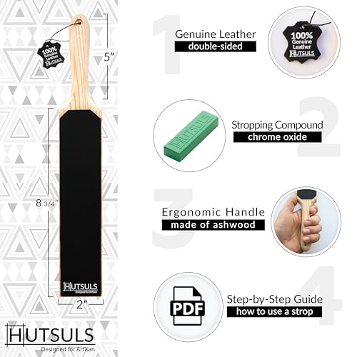 Hutsuls Double Sided Leather Strop Paddle Kit - Get Razor-Sharp Edges, Ergonomic Handle, Quality Honing Leather, and Step-by-Step Guide - Image 2