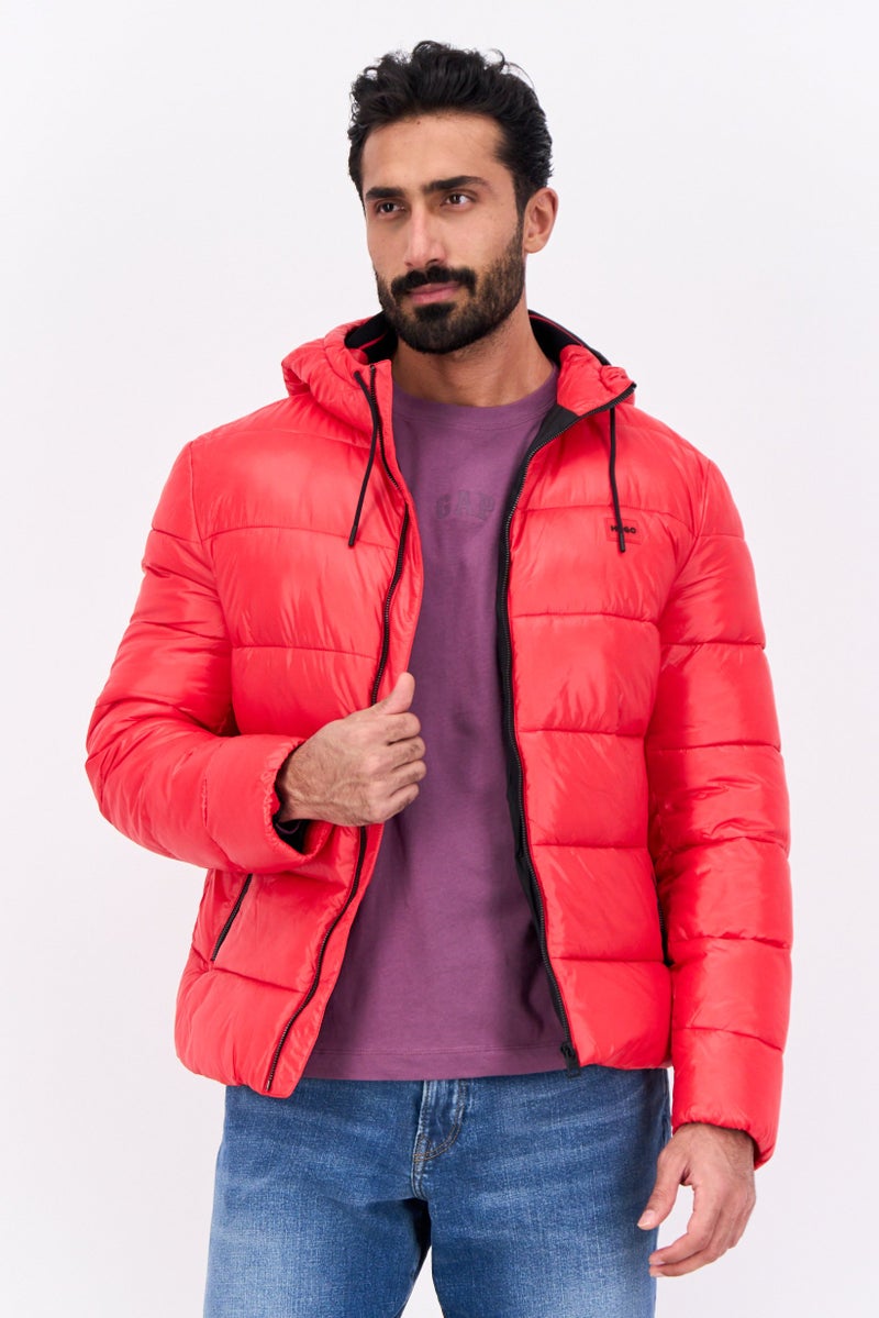 HUGO BOSS جاكيت بافر مبطن للرجال، أحمر - Image 1